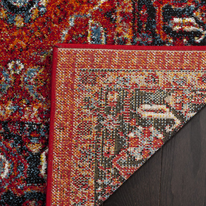 Oriental Orange/Navy Area Rug, Rectangle 5'3" x 7'6"