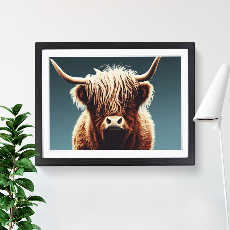 Highland Cow Portrait Vol.4 - Single Picture Frame Print, 46cm H x 64cm W x 2cm D, Black