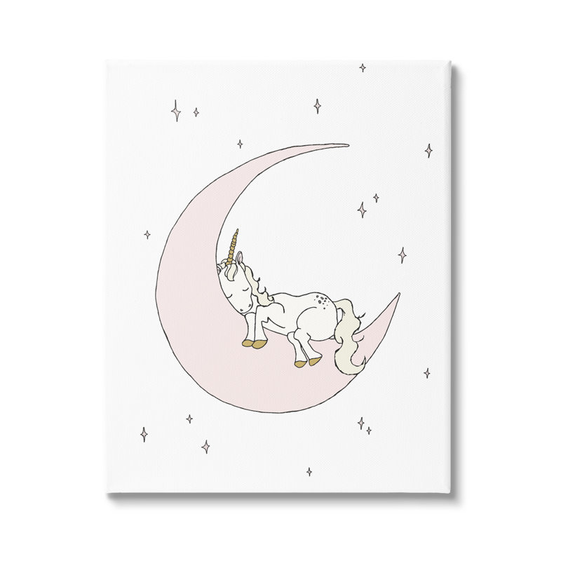 «Cozy Sleeping Unicorn Nighttime Moon Delicate Stars» par Sweet Melody Designs - cadre flottant, impression sur toile