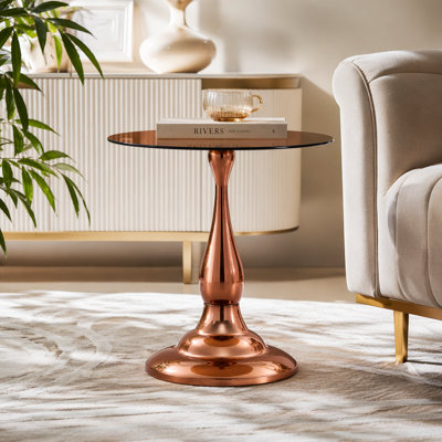 Petite table d'appoint en métal, table ronde moderne en métal or rose avec plateau en verre mesurant environ 19,6 pouces de diamètre. Idéal pour une utilisation à côté d'un lit ou d'un canapé, dans les salons, les chambres à coucher, etc.