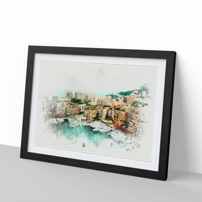 Yachts in Monte Carlo Monaco in Abstract - Picture Frame Graphic Art Print, 60cm H x 91cm W x 2cm D, Black