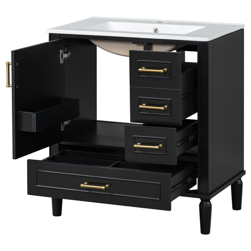 Meuble-lavabo autoportant de 30 po avec lavabo en céramique, Noir