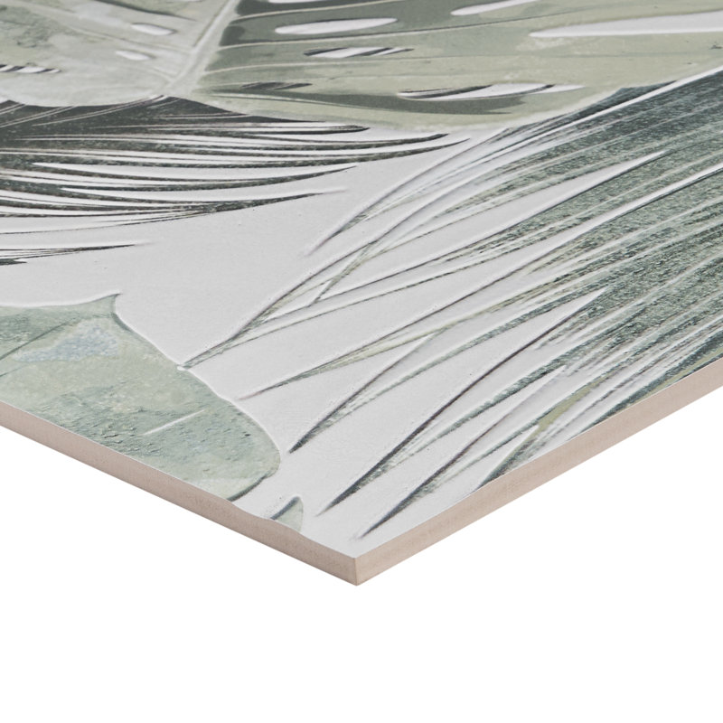Botanic 24x48 Textured Matte Ceramic Tile, White/Green