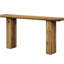 Console unique de 160 cm de profondeur, structure en bois massif, grand espace de rangement et éléments de décoration intérieure soignés, alliant style rustique et moderne.