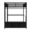 Lit mezzanine de jeu noir en métal pleine grandeur avec rangement à DEL, bureau, garde-robe ouverte et 3 tiroirs pour le rangement des nécessités quotidiennes