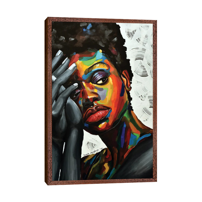 Free But Hungry II by Damola Ayegbayo - Print on Canvas, 66.04cm H x 45.72cm W x 3.81cm D, Classic Brown Wood Framed