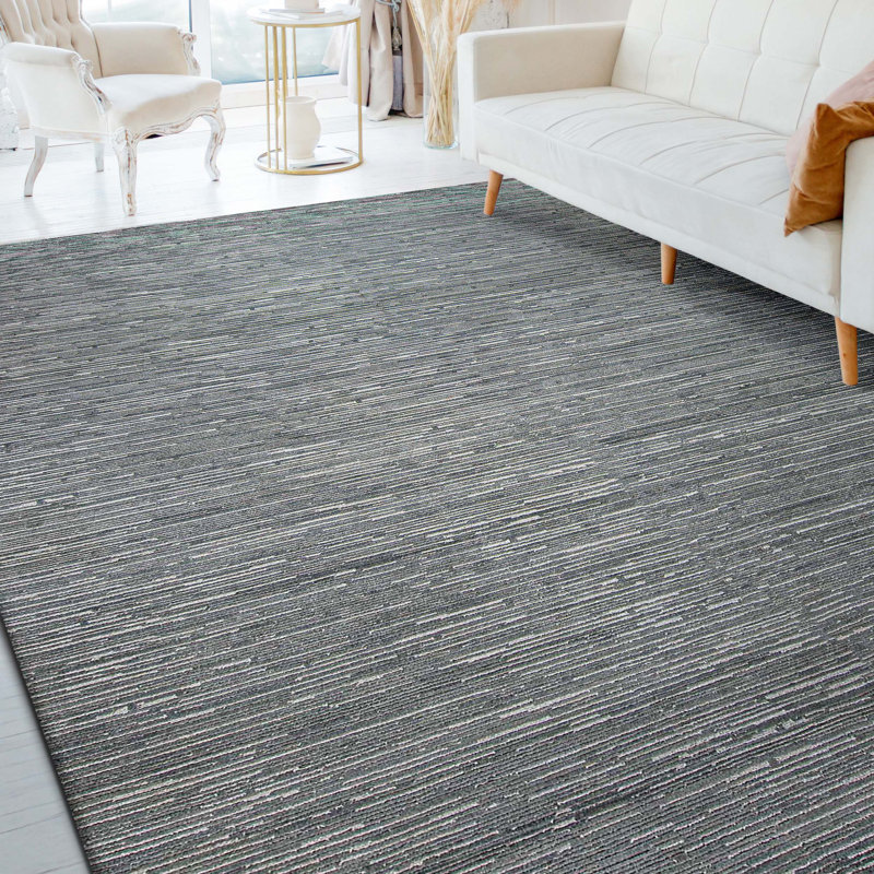 Hand Knotted Area Rug in Gray/White, Rectangle 8' x 10'