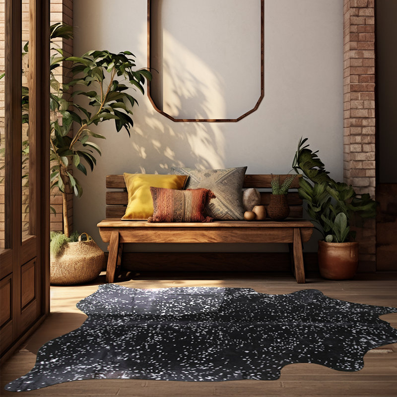 Tapis en cuir de vache noir métallique sur mesure, Nouveauté 5 pi 8 po x 6 pi 7 po