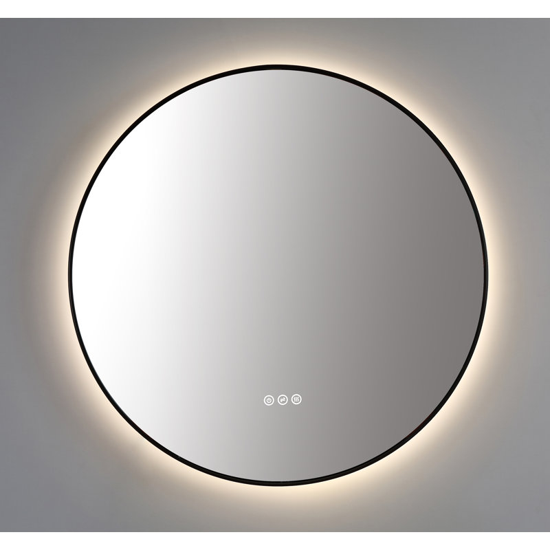 Shell LED Mirror, Matte Black, Round, 35.43" x 35.43"