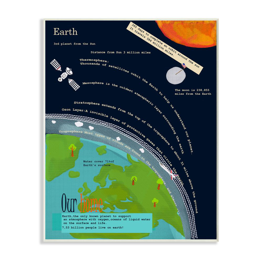 " Kids' Planet Earth Facts Outer Space View " by Sangita Bachelet Stupell Industries 