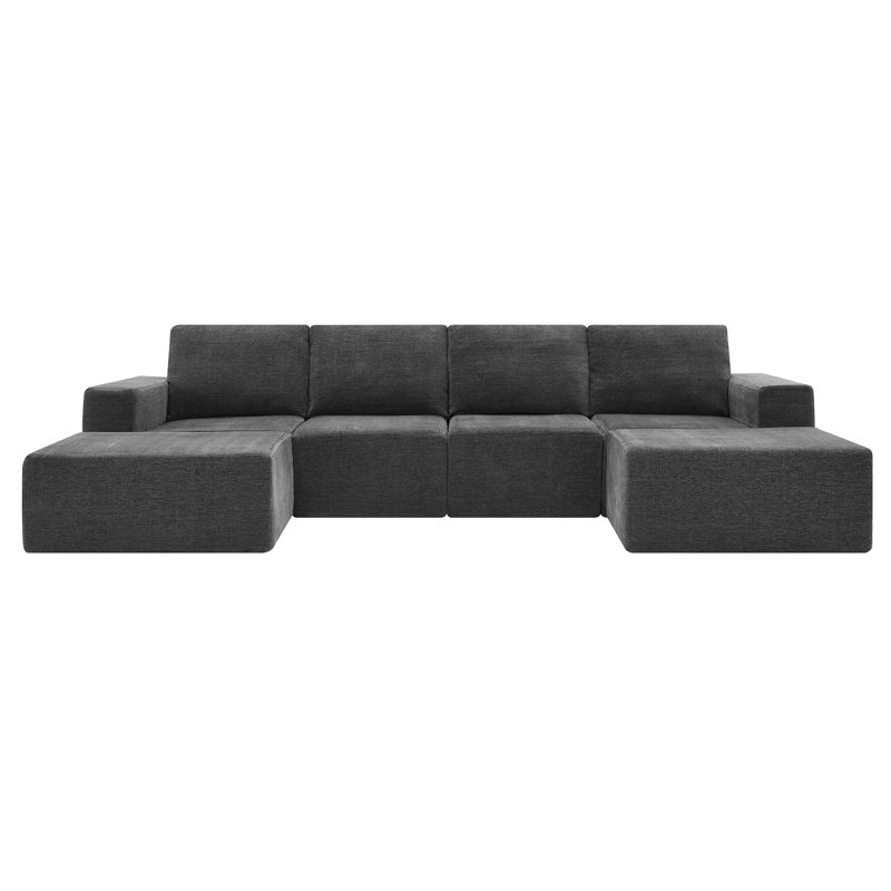 Canapé modulaire en forme de U 110 * 72 "avec repose-pieds, canapé de luxe en chenille nuage avec siège profond, aucun assemblage requis, canapé entièrement rembourré pour le salon, la chambre à coucher