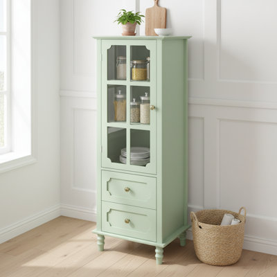 Mint Green Wooden Buffet Sideboard With Glass Doors And Drawers, Minimalist Storage Cabinet For Dining Or Living Room by Highland Dunes