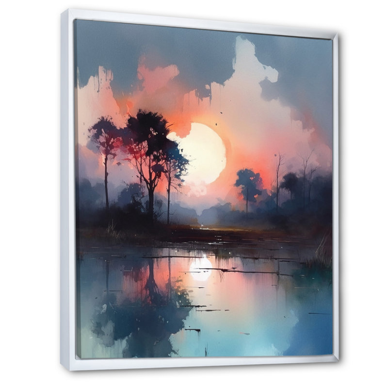 " Peaceful Countryside Sunset ", 44" H x 34" W x 1.5" D, White Floater Framed