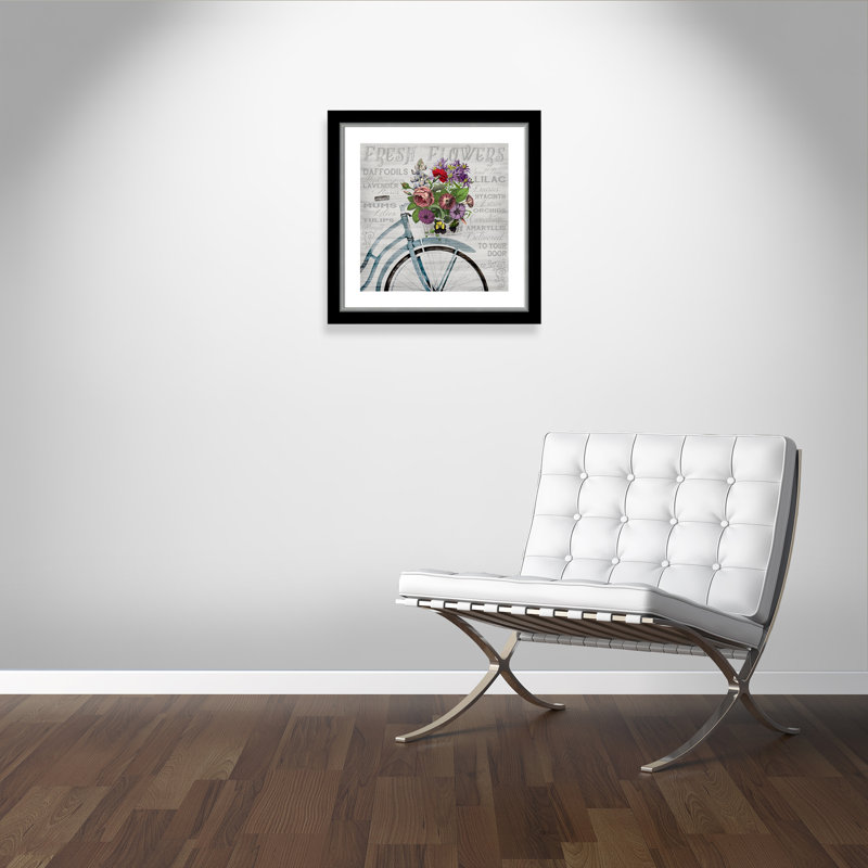 «Fresh Flowers Bicycle» de Basilios, impression encadrée, Noir et argenté, H 24 po x l 24 po x P 1,13 po