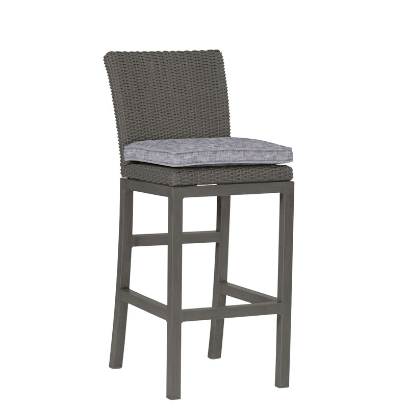 Rustic 30.5" Patio Bar Stool with Cushion, Welt, Slate Gray, Linen Chambray