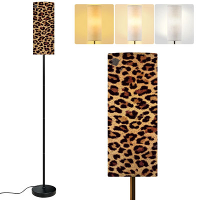  68.5" Standing Floor Lamp Leopard skin animal leather seamless Dimmable Metal Pole Lamp with Linen Lampshade LED Bulb Included
