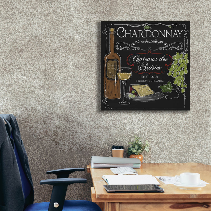 «Wine Chalkboard 4» par Fiona Stokes-Gilbert, art mural sur toile, H 26 po x l 26 po x P 1,5 po