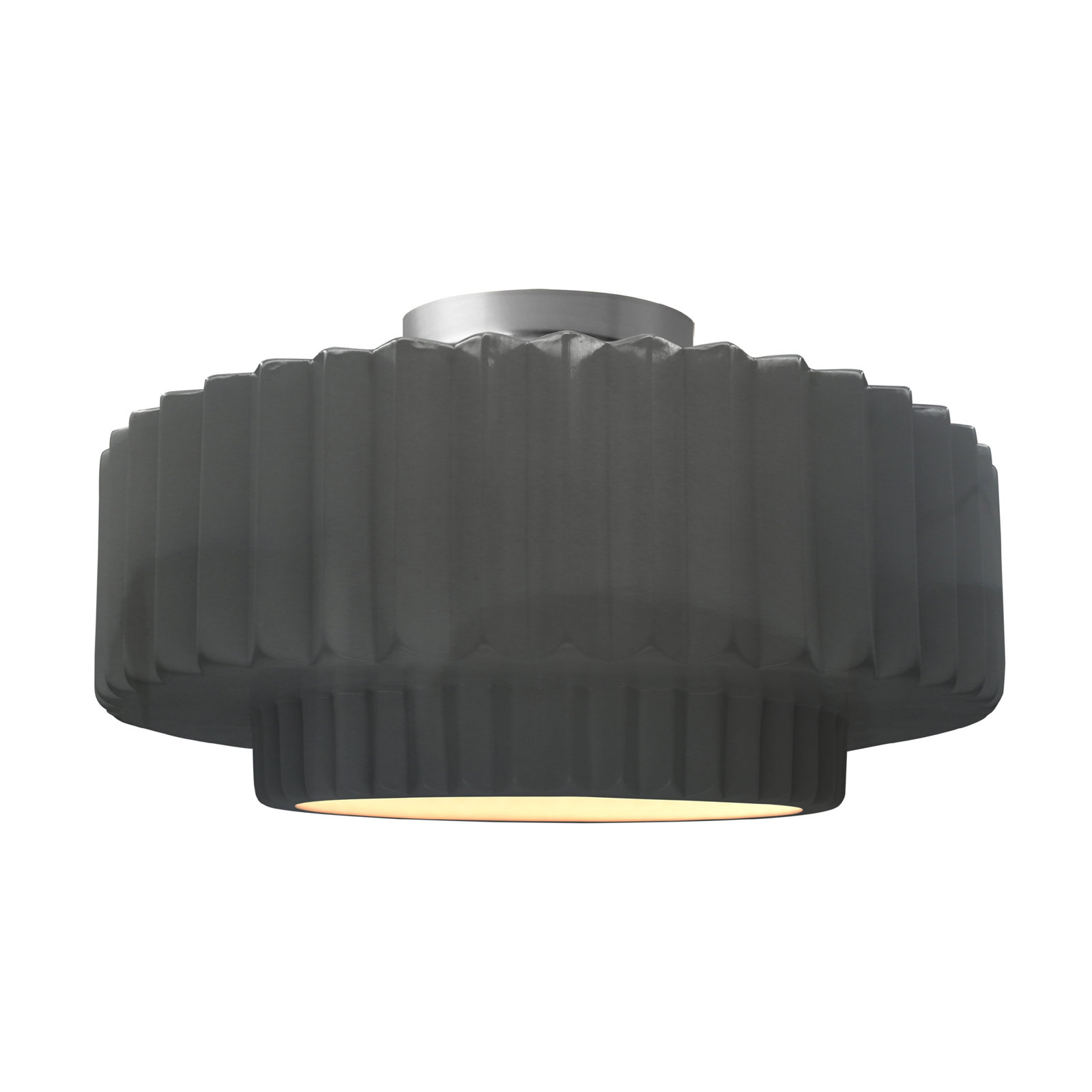 Single Light Ceramic LED Semi Flush Mount, 8" H x 16.5" W x 16.5" D, Gloss Gray, Brushed Nickel