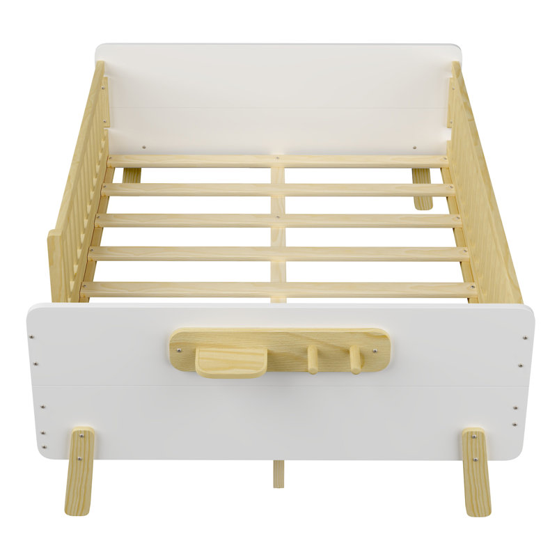 Lit d'enfant standard, lit plateforme en bois avec tête et pied de lit, blanc, Double