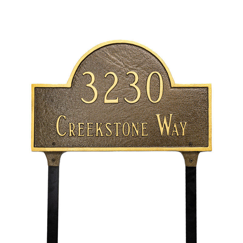 2-Line Lawn Address Sign, Black/Gold