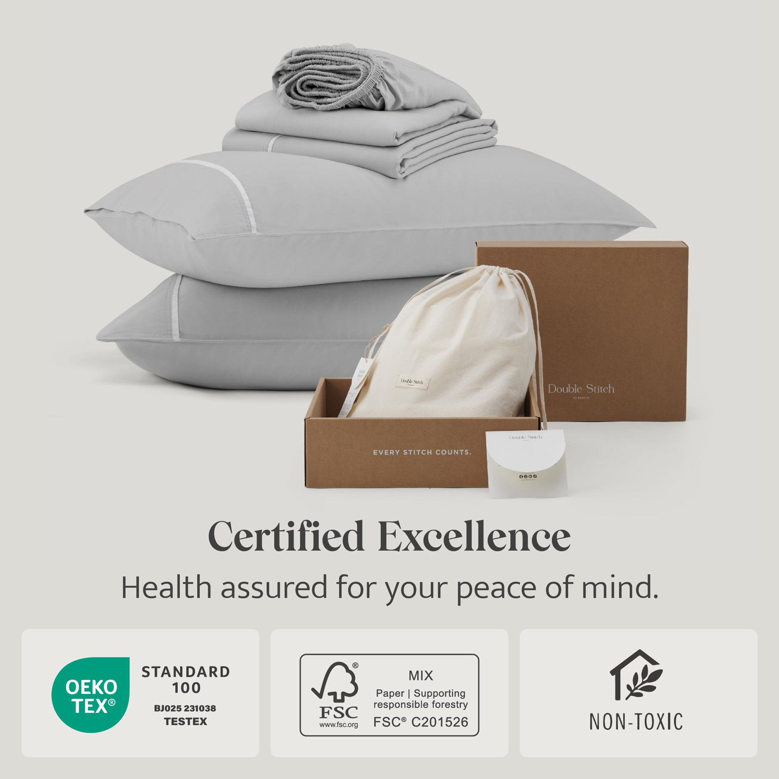 Double Stitch Cotton Tencel Solid Sheet Set, Winter Sky Contrast, California King Sheet Set