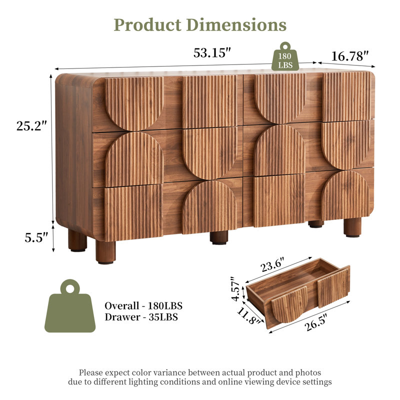 Molded 6-Drawer Double Dresser (53.2" W), Brown