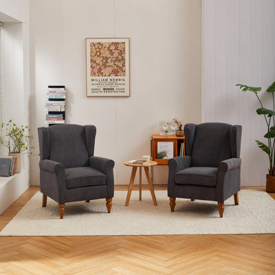 Ensemble de fauteuil à oreilles et de table basse Vintage, fauteuil de lecture à haut dossier avec cadre en bois massif