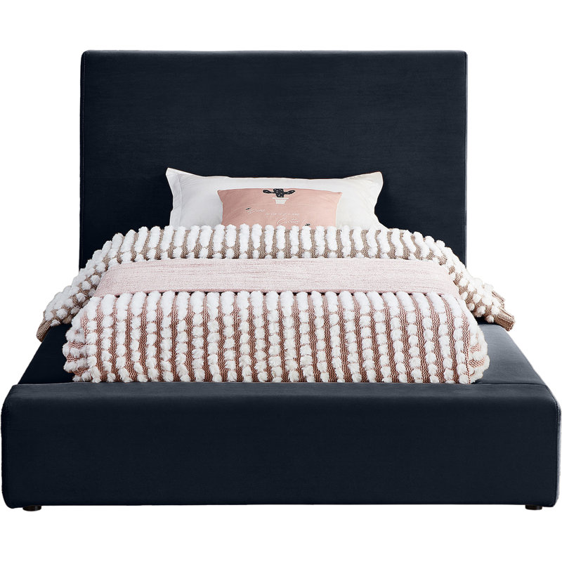 Ishia Upholstered Platform Bed, Twin, Navy Velvet