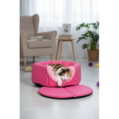 Lit confortable pour chat, rose, 15,7 po x 15,7 po | 50% coton / 50% polyester, coussin moelleux (14,9 po x 14,9 po) | Éponge de 1,0 pouce d'épaisseur pour un confort ultime | Conception élégante pour les chats de toutes tailles