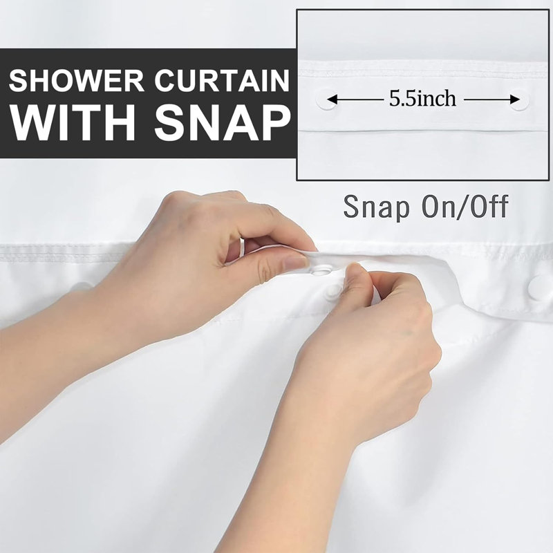 Black and White Geometric Fabric Shower Curtain with Liner
