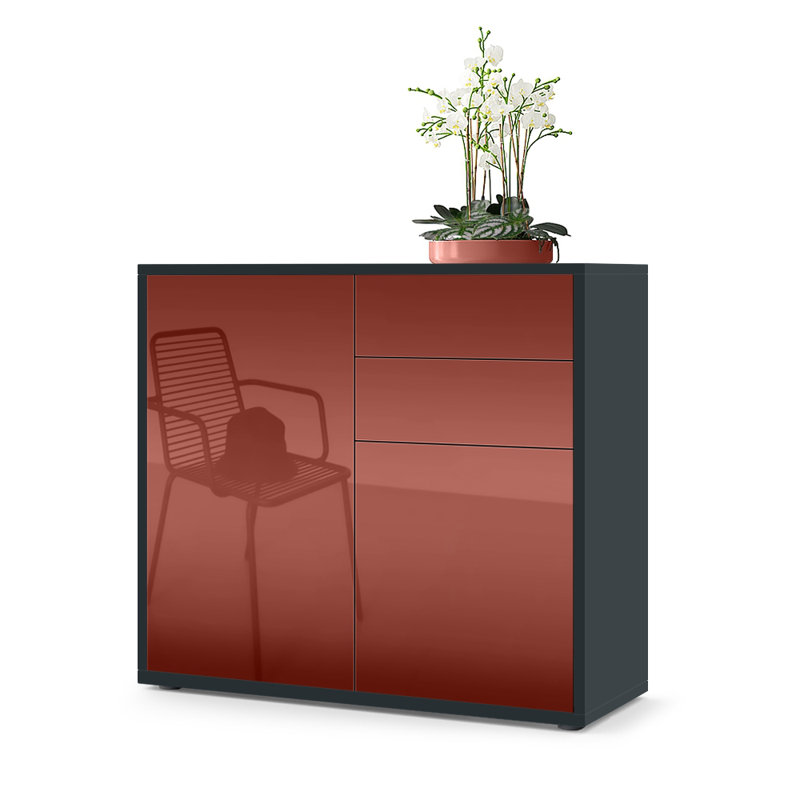 Sideboard Mcdevitt, Black (Matt)/Burgundy (Glossy)