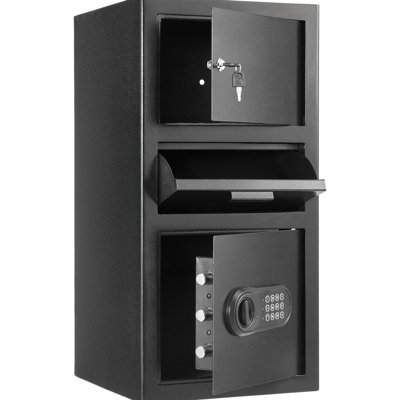Heavy Duty 3.6 Cubic Feet Cash Safe, Front Drop Slot, Black, Dual Compartments, Alarm Setup Black Safe With Slot And Digital Keypad, Ideal For Office Home, 3 - Tier Storage System, Unlock