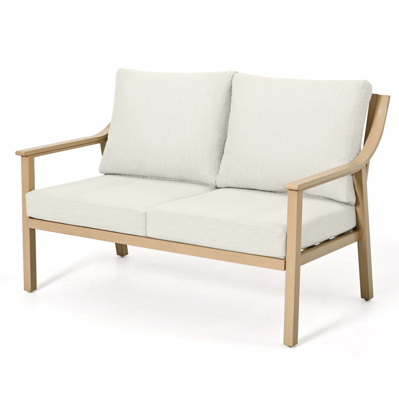 Canapé d'extérieur en aluminium 1 pièce Vishali, Beige / bois naturel