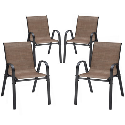 Ensemble de 4 chaises de salle à manger empilables pour l'extérieur avec structure en métal thermolaqué, fauteuil toutes saisons idéal pour la cour, le balcon et la piscine