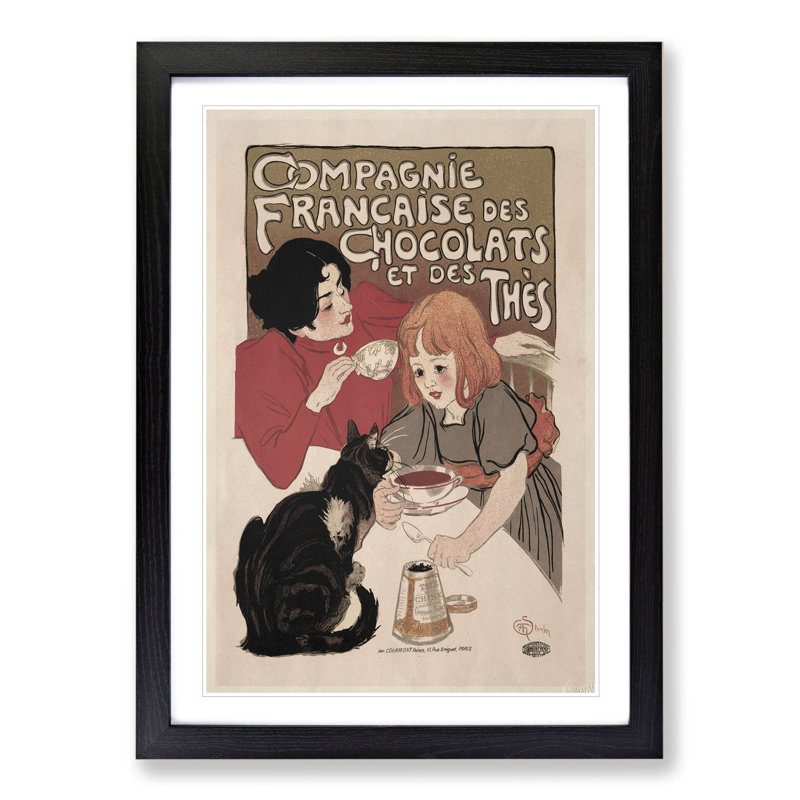 Compagnie Francaise Des Chocolate by Theophile Steinlen - Picture Frame Graphic Art, 36cm H x 27cm W x 2cm D, Black Framed