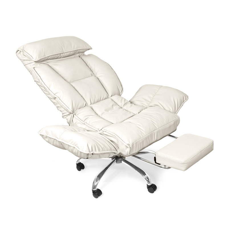 Wide Seat Leather Office Chair with Footrest - Reclines, Adjustable Arms, Supports Cross-Legged Sitting, 500lb Weight Capacity
