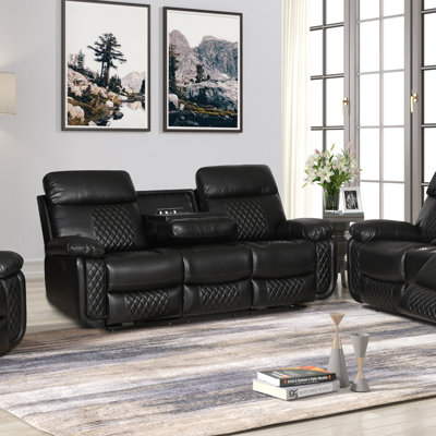 Azam Power Reclining Faux Leather Sofa – Drop-Down Table with AC Outlets, USB & Type-C Charging, Cupholders