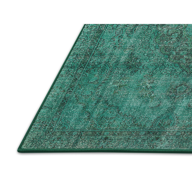 Tapis vert de style oriental, Rectangle 5 pi x 7 pi