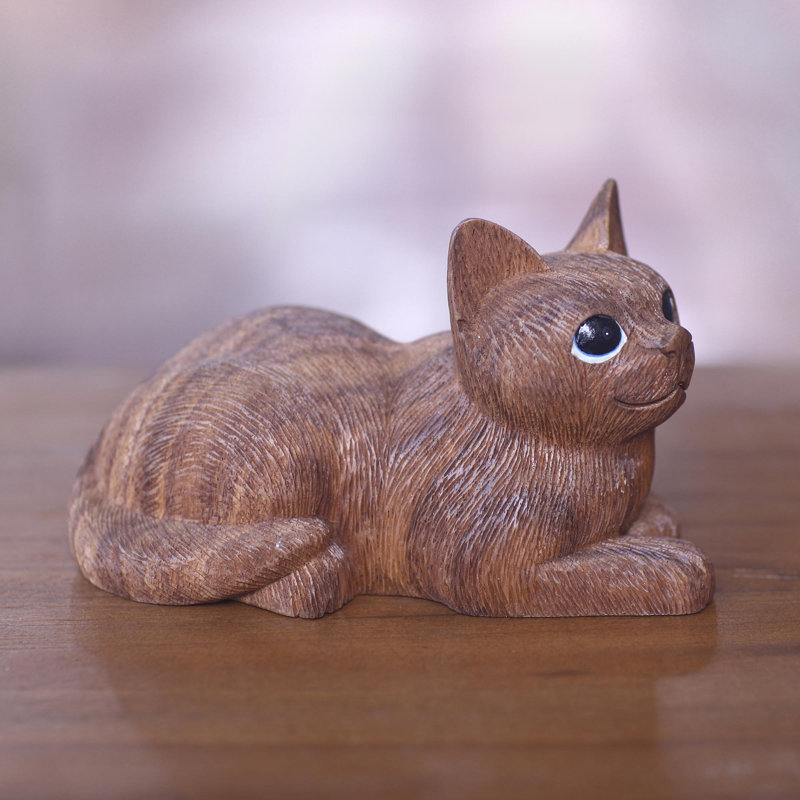 Figurine en bois sculpté à la main à chat charmant Seeley