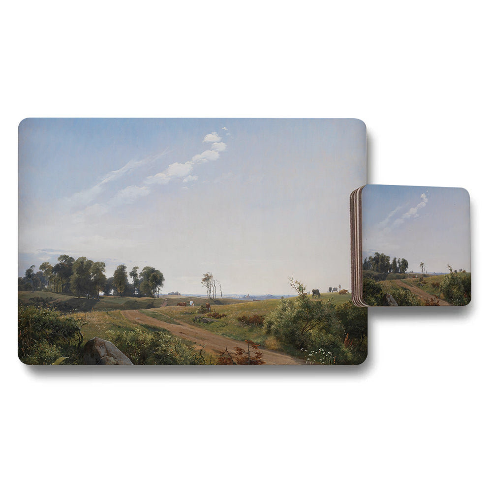 Landscape Placemats And Coasters Set Featuring Rural Countryside Painting