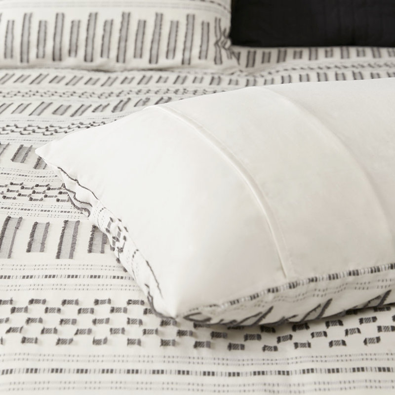 Housse de couette inspirée en coton à rayures horizontales gris anthracite avec taies décoratives assorties