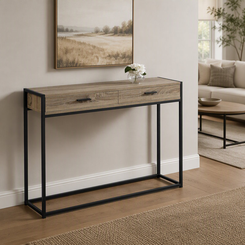 Console contemporaine étroite avec tiroirs de rangement, parfaite pour le vestibule et les petits espaces