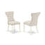 L'ensemble de salle à manger 3 pièces comprend une table de cuisine ronde avec piédestal et 2 chaises de salle à manger Parson en tissu de lin, blanc lin-1121322111-1121366942-1121366937