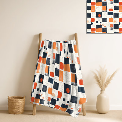 Minimal Quilt II - couverture en molleton orange patchwork, jeté chaud moderne