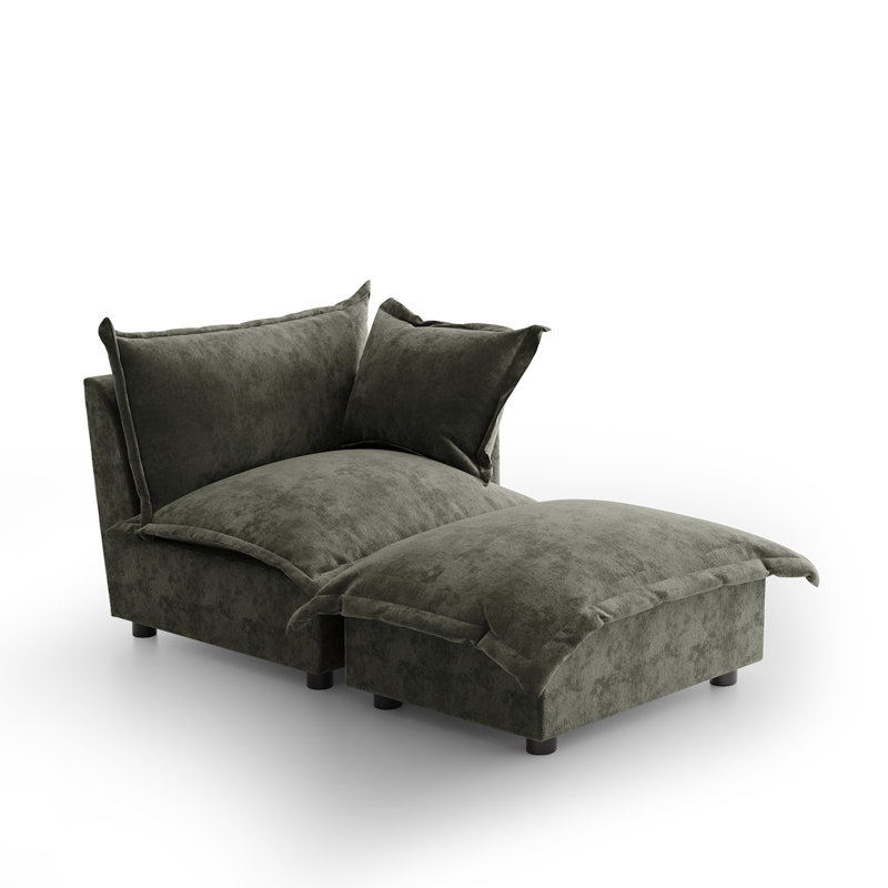 Upholstered Armchair with Footstool, Grey
