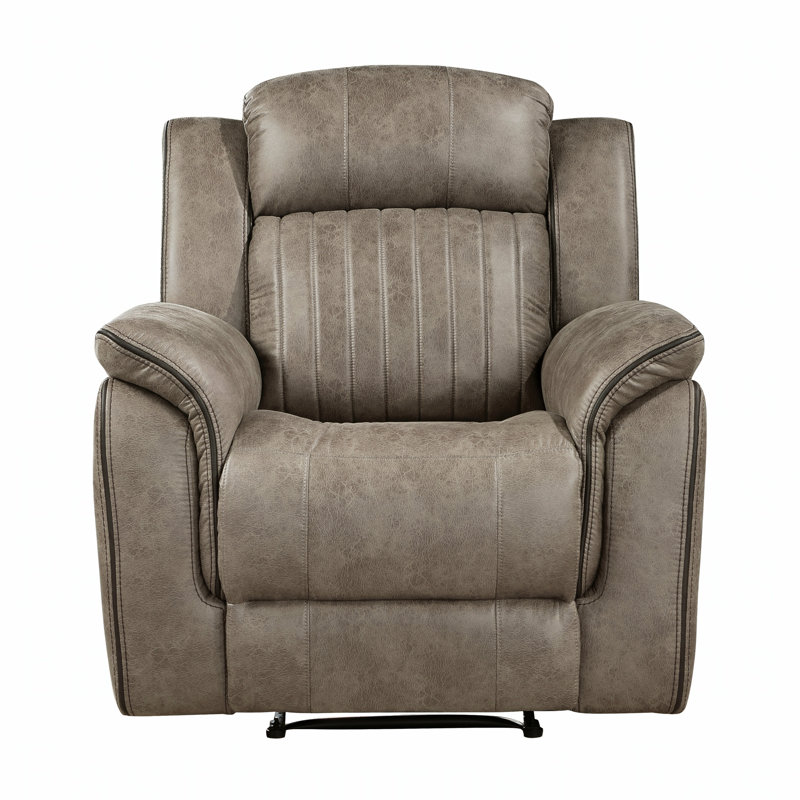Classic Brownish Gray Reclining Chair with Plush Comfort, Vertical Tufting, and Solid Wood Frame for Transitional Living Rooms
