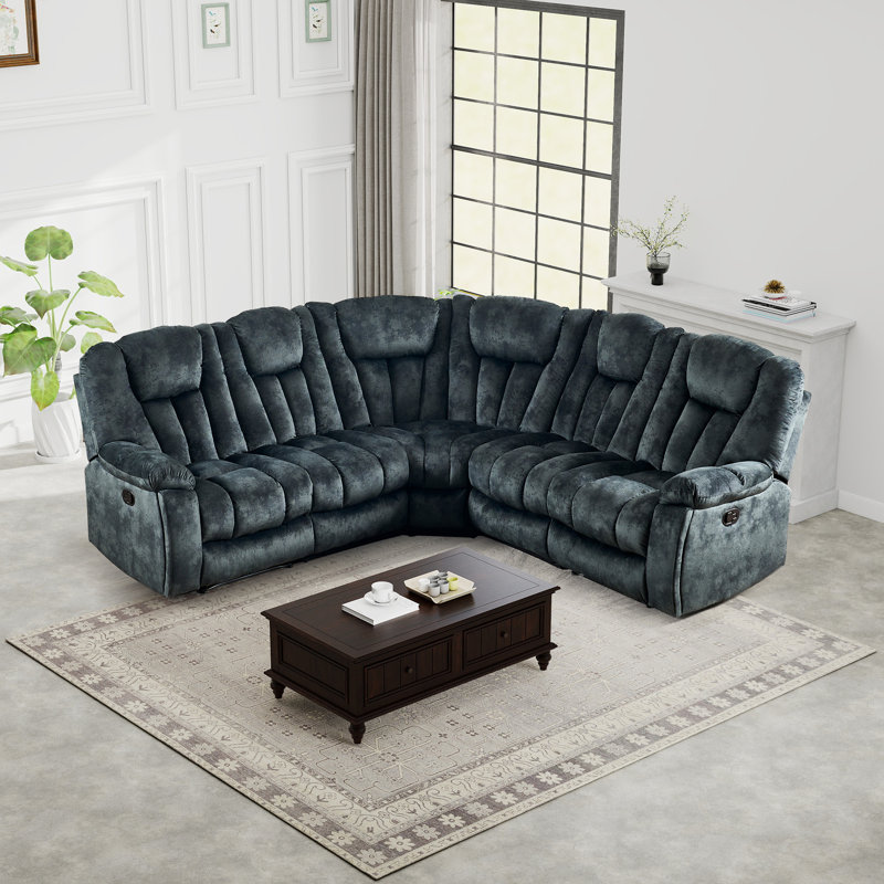 Canapé modulaire inclinable manuel en microfibre 5 pièces avec 2 porte-gobelets cachés et sièges inclinables réglables
