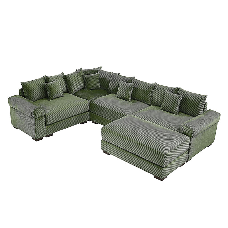 Canapé modulaire surdimensionné surdimensionné en nuage, canapé modulaire convertible, accoudoirs très épais avec repose-pieds, tissu velours côtelé de qualité supérieure, conception ergonomique, assemblage facile, pour la chambre à coucher dans le salon, vert