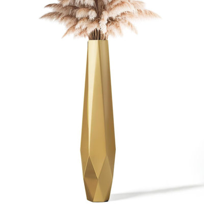  Vase de plancher de 27,5 po de hauteur pour la décoration intérieure, grands vases - vase de plancher en résine avec un style géométrique dimensionnel fait à la main, s'adapte au foin / herbe de Pampa, décor de salon Boho (doré)