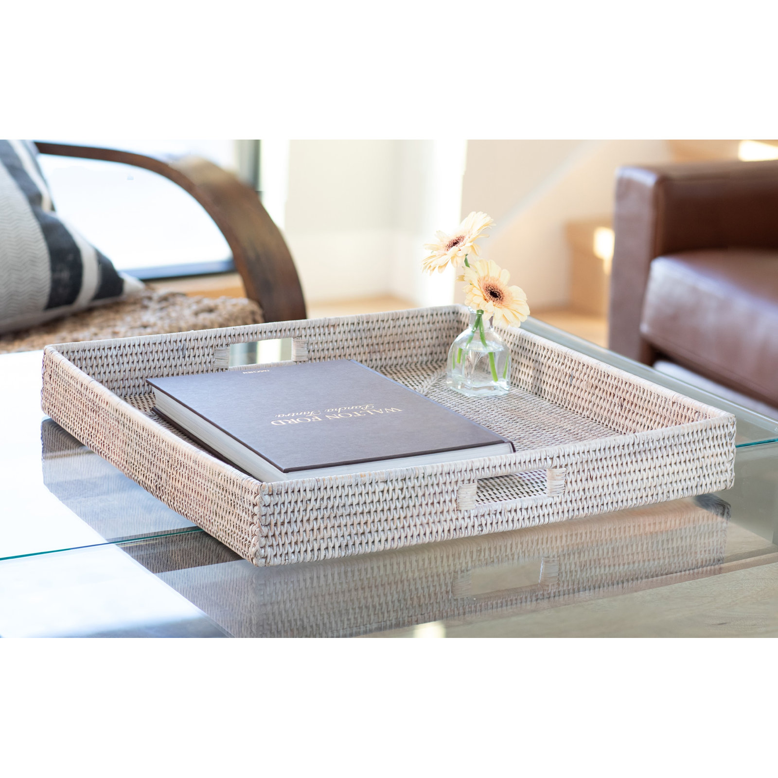 Edmond Decorative Tray, White Wash, 3" H x 20" W x 20" D